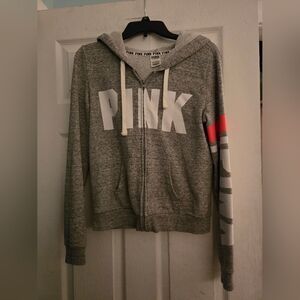Victoria's Secret PINK Grey Pink And White Zip Up Hoodie